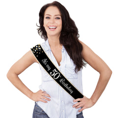 Black & Silver Sparkling 50th Birthday Celebration Sash