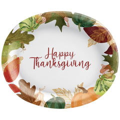 Changing Seasons 12" Oval Paper Plate - Happy Thanksgiving Design