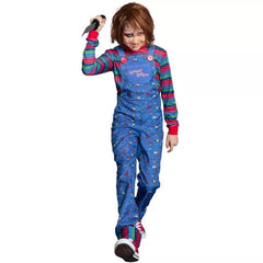 Child's Play Chucky Halloween Costume for Kids - Blue Overalls and Striped Shirt