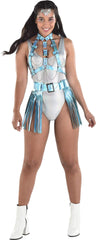 Holographic Fringe Festival Belt Skirt with Silver Buckle