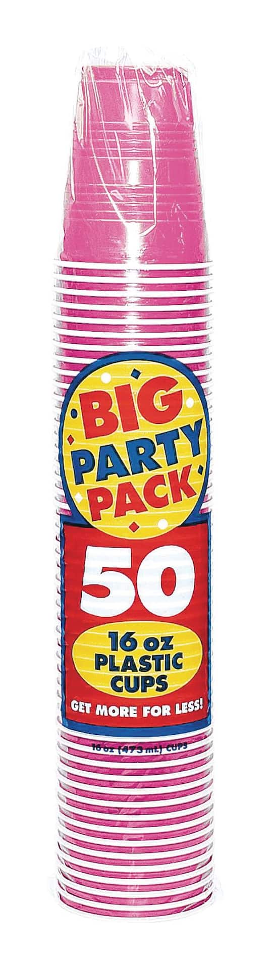 Neon Pink Plastic Party Cups, 16 oz, 50 Pack