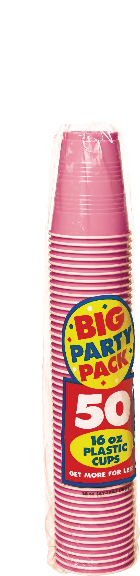 Neon Pink Plastic Party Cups, 16 oz, 50 Pack