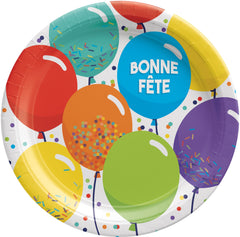 Bonne F√™te Balloon Birthday 9-Inch Paper Plates, 8-Pack