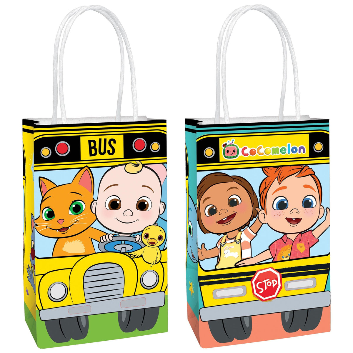 CoComelon School Bus Kraft Gift Bags, 8-Pack for Kids' Birthdays