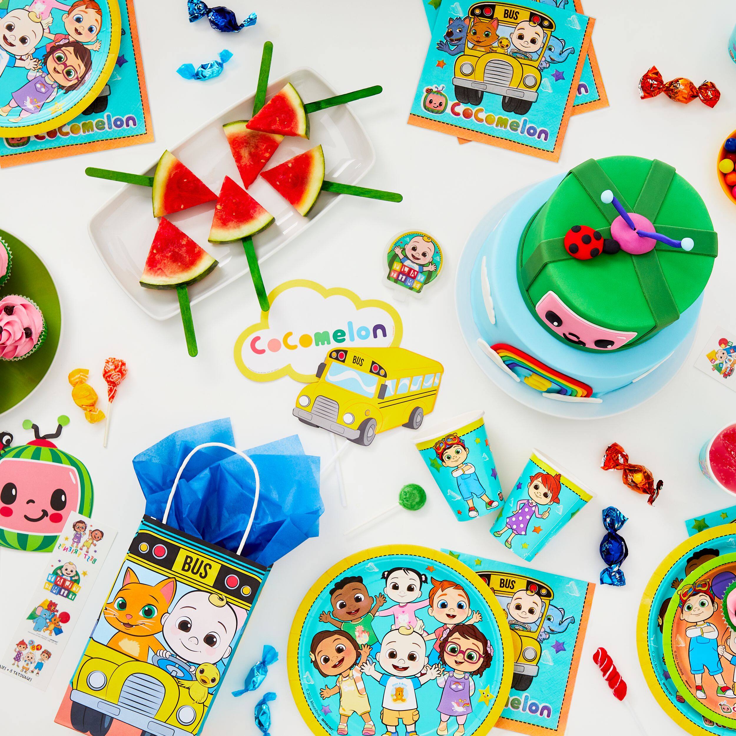 CoComelon School Bus Kraft Gift Bags, 8-Pack for Kids' Birthdays