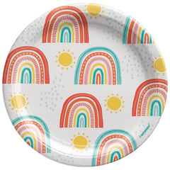 Retro Rainbow 7" Round Paper Dessert Plates - 8 Pack