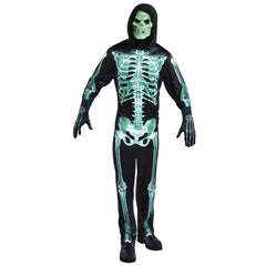 Adult Glow-in-the-Dark Skeleton Costume with Mask & Gloves - Halloween Essential