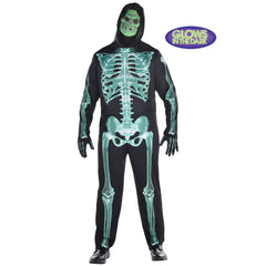 Adult Glow-in-the-Dark Skeleton Costume with Mask & Gloves - Halloween Essential
