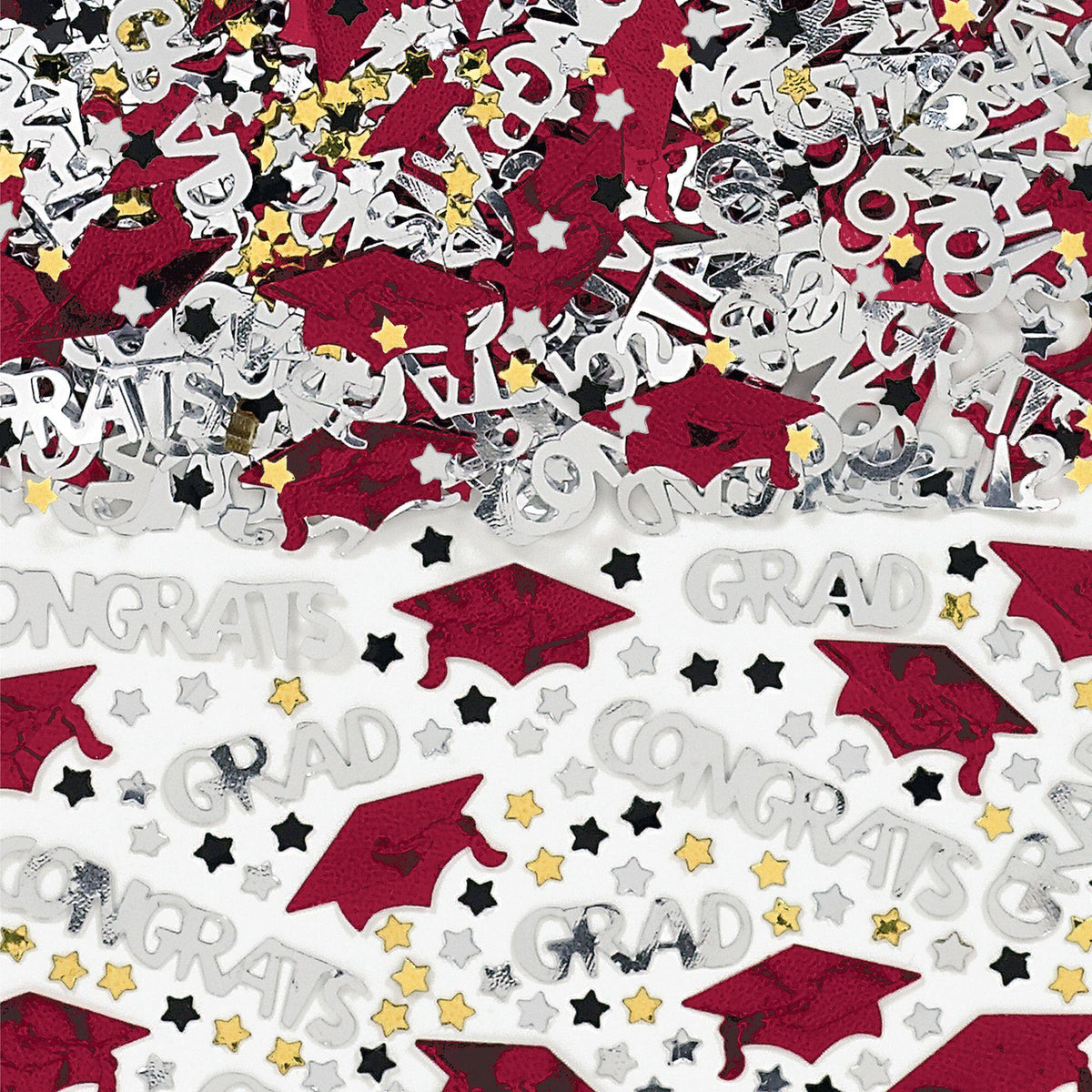 Embossed Maroon Graduation Cap & Stars Confetti, 2.5 oz