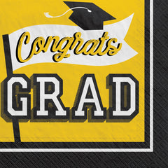 "Congrats Grad!" Yellow Graduation Lunch Napkins, 40-Pack