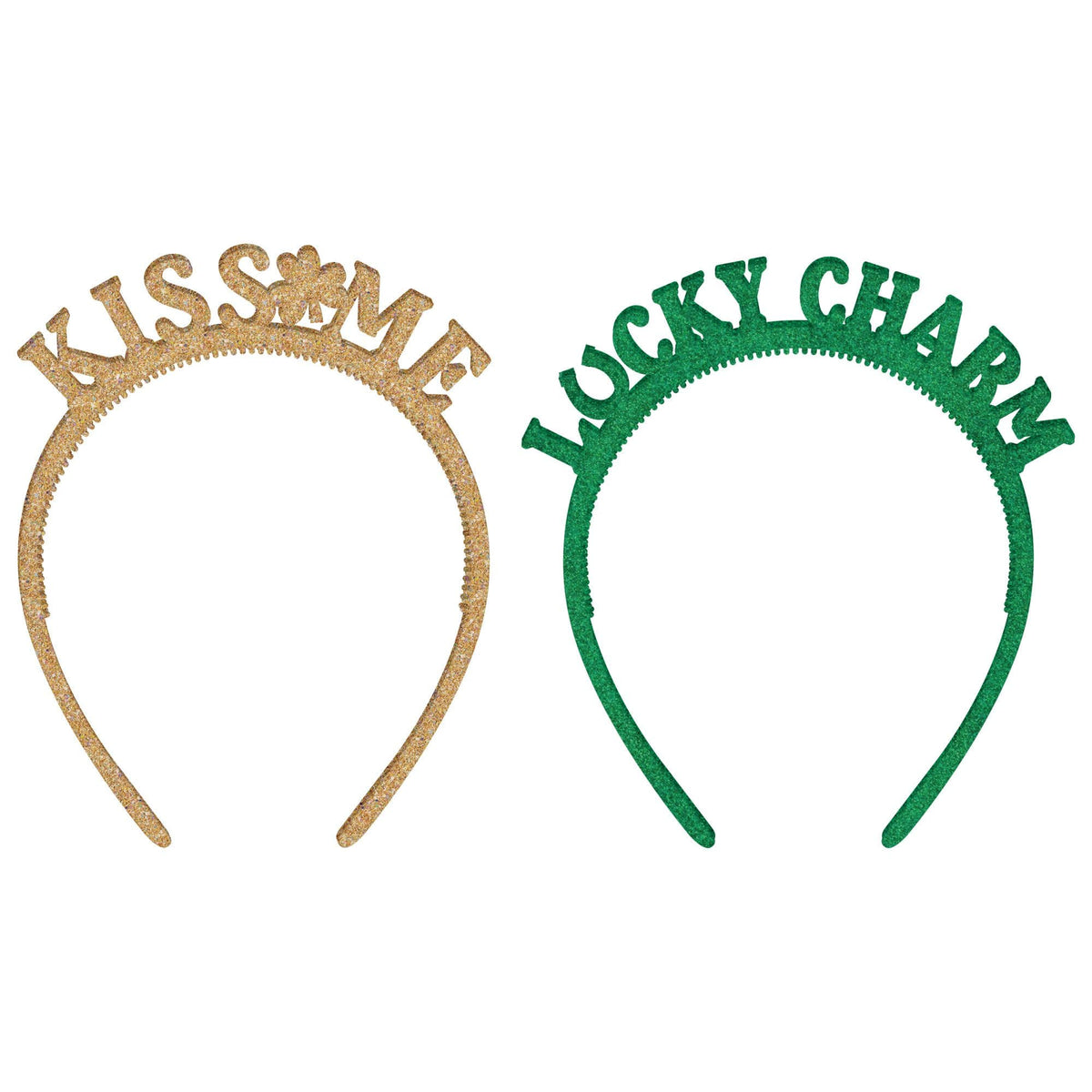 St. Patrick's Day Glitter Headbands - "Kiss Me" and "Lucky Charm", 6 Pack