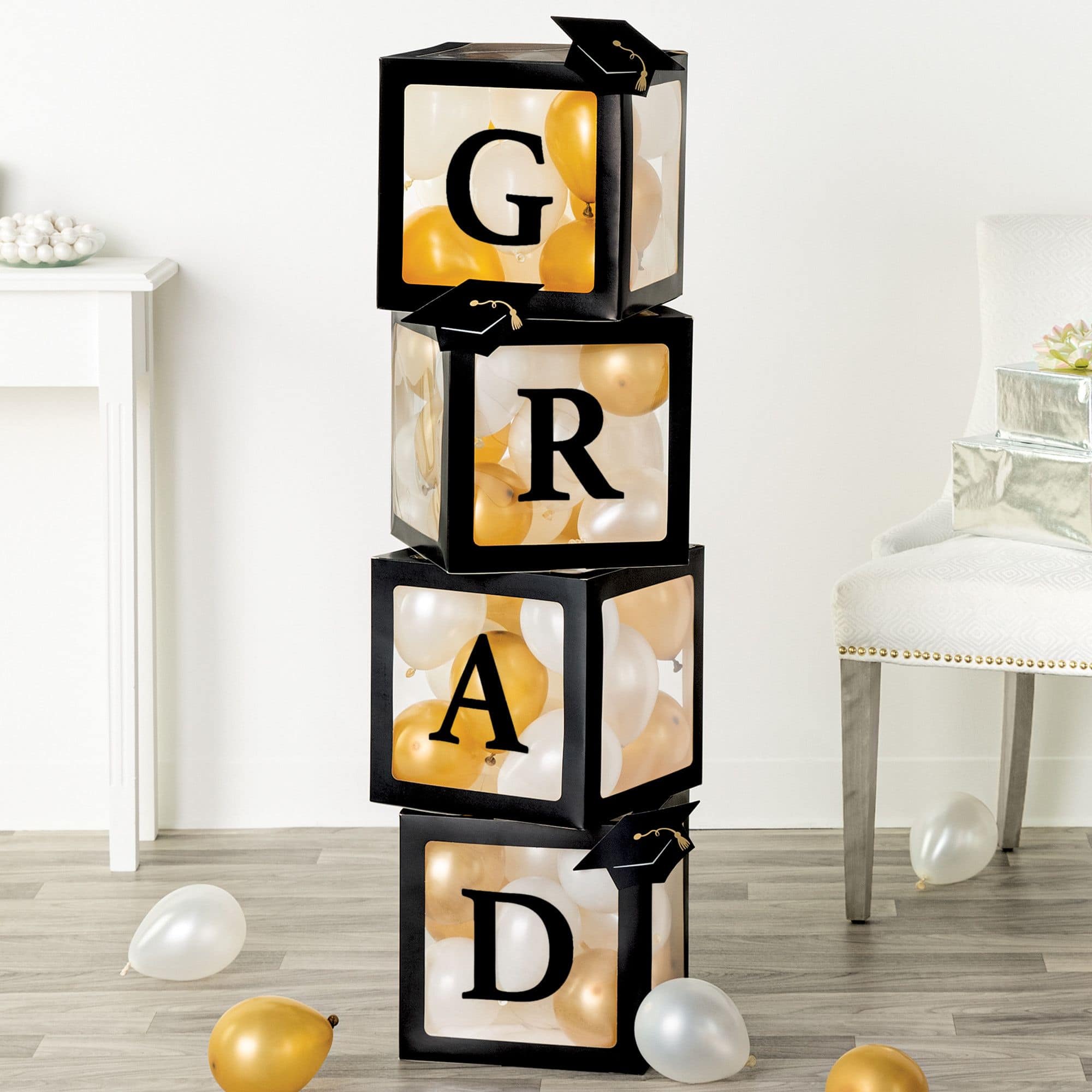 Graduation Balloon Box Kit with Latex Balloons - "GRAD" Display, 47-Inch