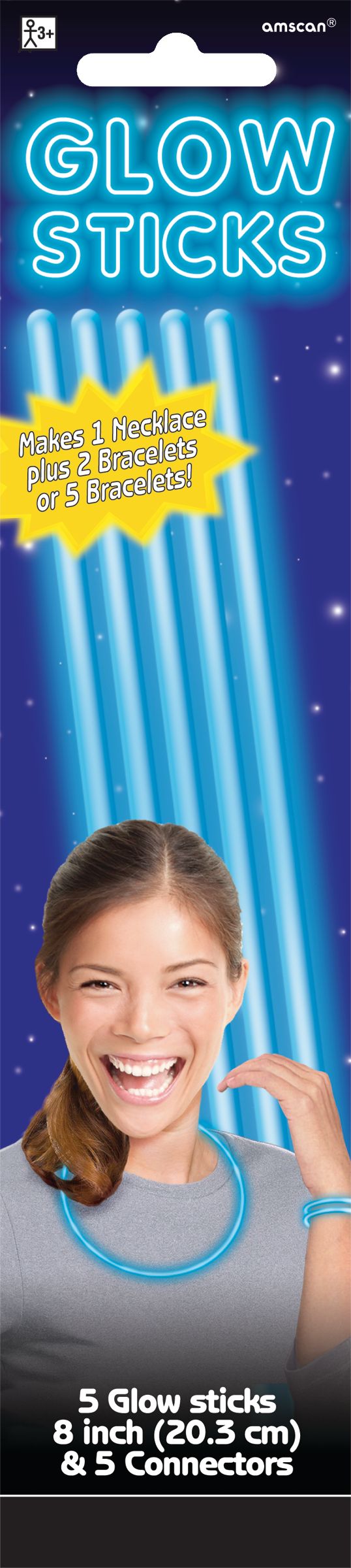 Marine Blue 8-Inch Glow Stick Bracelets - 5 Pack