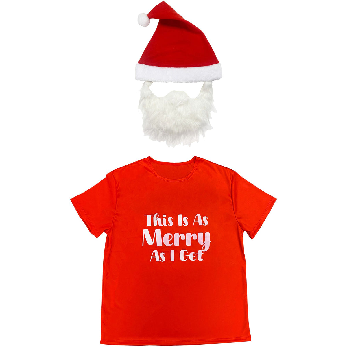 Festive Santa Hat, Beard & T-Shirt Set - One Size