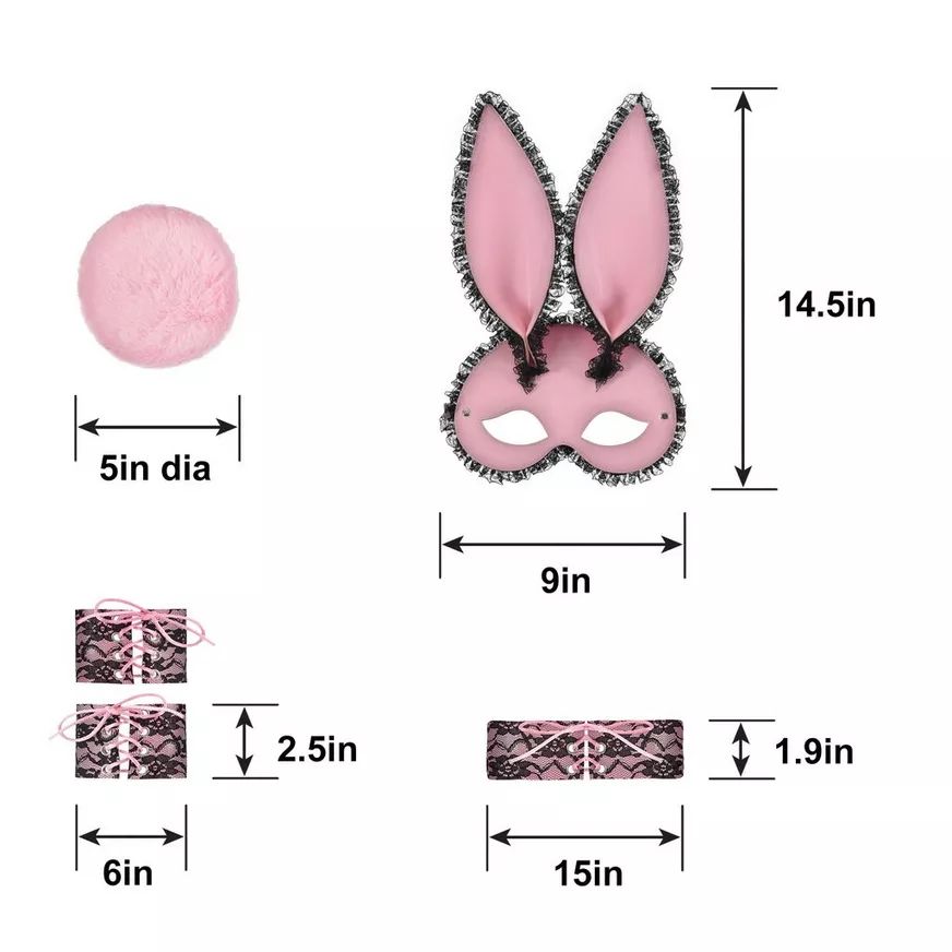 Adult Pink Bunny Accessory Kit with Mask, Choker, Cuffs & Tail