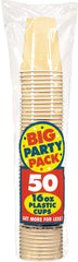 Party Pack Plastic Glow Cups, 16 oz, Vanilla Cream, 50-Pack