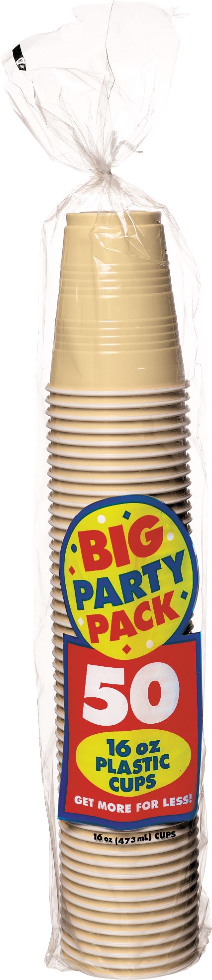 Party Pack Plastic Glow Cups, 16 oz, Vanilla Cream, 50-Pack