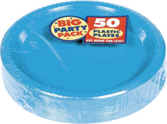 Caribbean Blue 7" Round Plastic Dessert Plates - 50 Pack