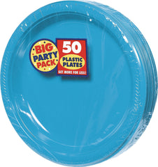 Caribbean Blue 7" Round Plastic Dessert Plates - 50 Pack