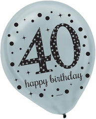 Sparkling Celebration 40th Birthday Latex Balloons - Black, Gold & Silver, 12-Inch, 15-Pack