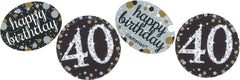 Sparkling 40th Birthday Celebration Confetti Set - Black, Gold, Silver