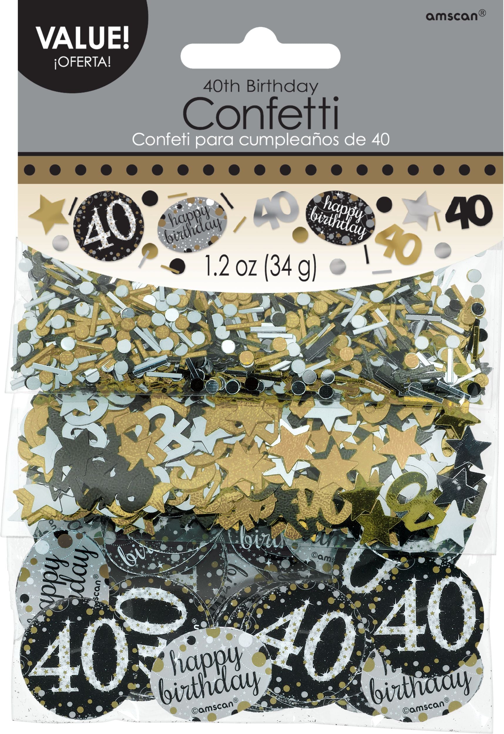 Sparkling 40th Birthday Celebration Confetti Set - Black, Gold, Silver