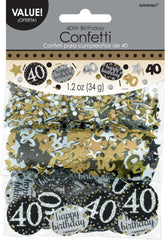 Sparkling 40th Birthday Celebration Confetti Set - Black, Gold, Silver