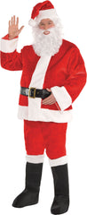 Classic Adult Santa Claus Costume Set - Red Plush Suit with Jacket, Hat, Belt, Pants & Boot Covers