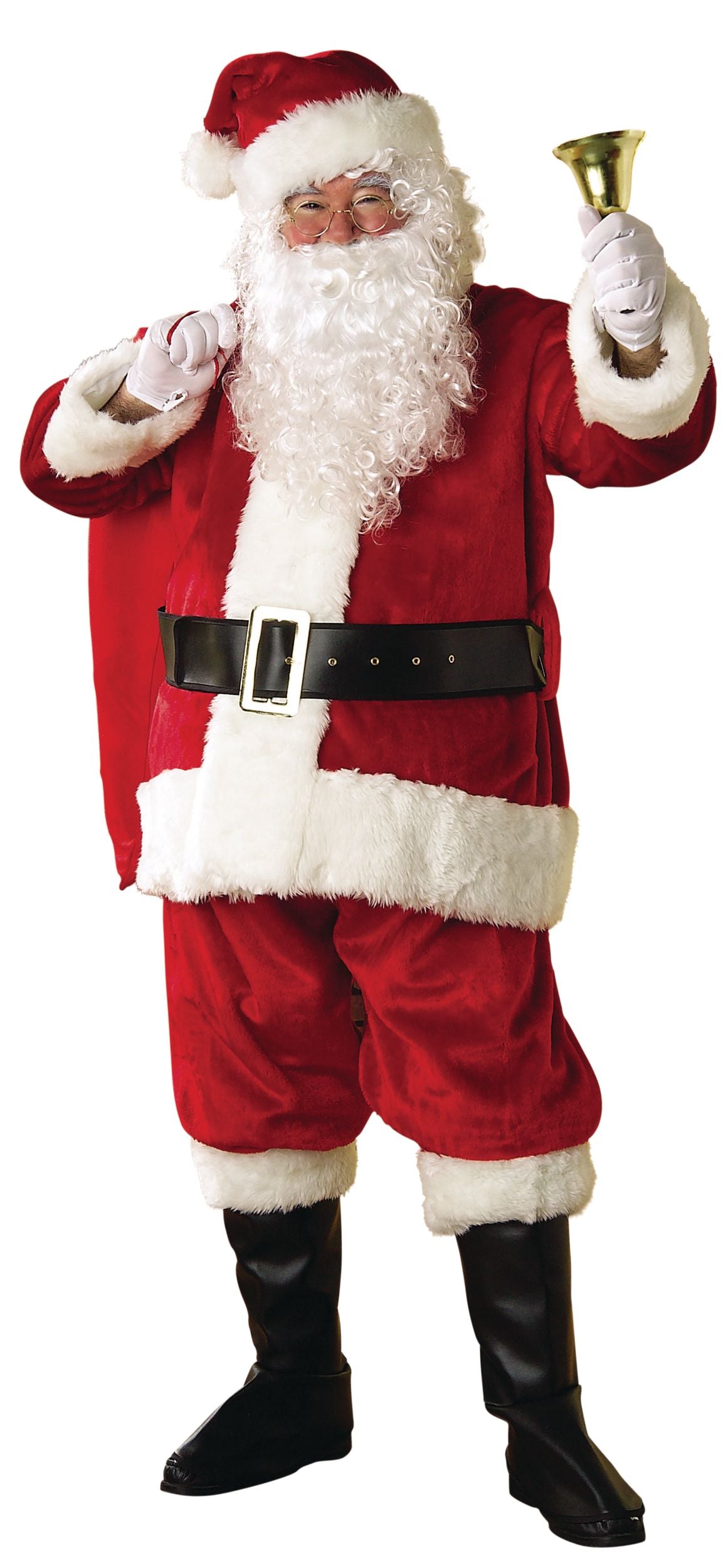 Classic Adult Santa Claus Costume Set - Red Plush Suit with Jacket, Hat, Belt, Pants & Boot Covers