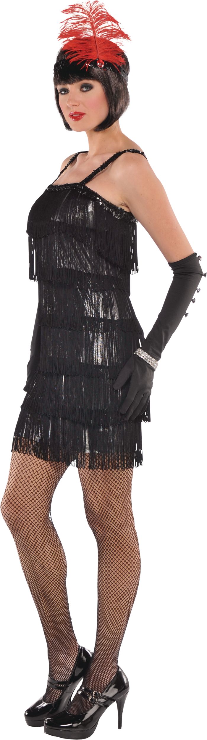 Women's Flashy Flapper Black Fringe Dress Costume
