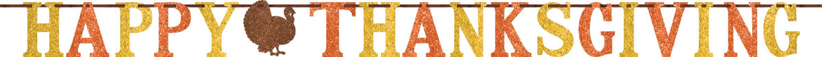Glittery "Happy Thanksgiving" Banner with Turkey Decoration