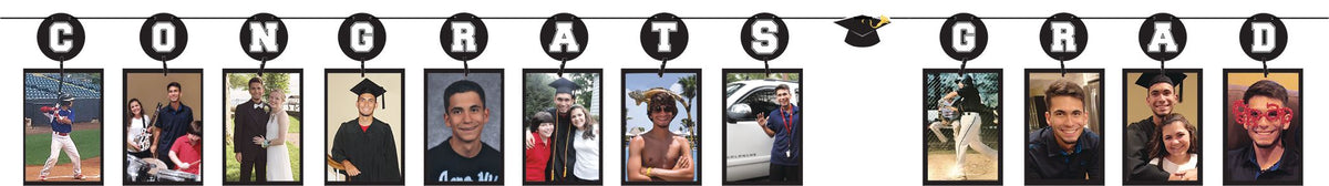 "Congrats Grad" Photo Garland Banner, 12-ft, Black
