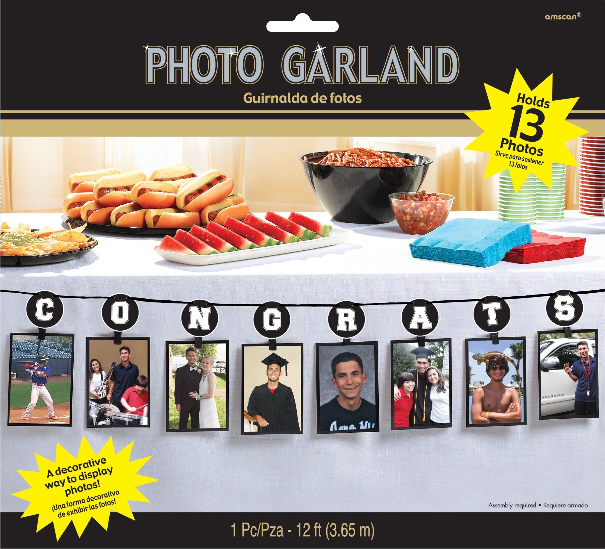 "Congrats Grad" Photo Garland Banner, 12-ft, Black