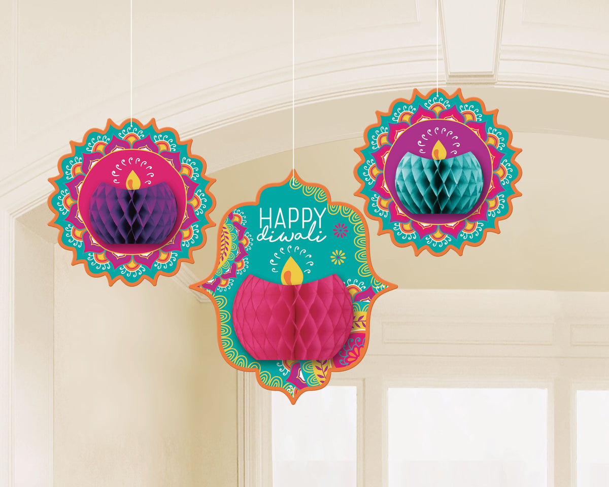 Diwali Honeycomb Hanging Decorations Set, 3-Pack