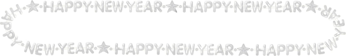 Glittering "Happy New Year" Bead Necklace - Gold & Silver, 32"