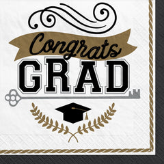 "Congrats Grad" Luncheon Napkins with Key & Cap Design
