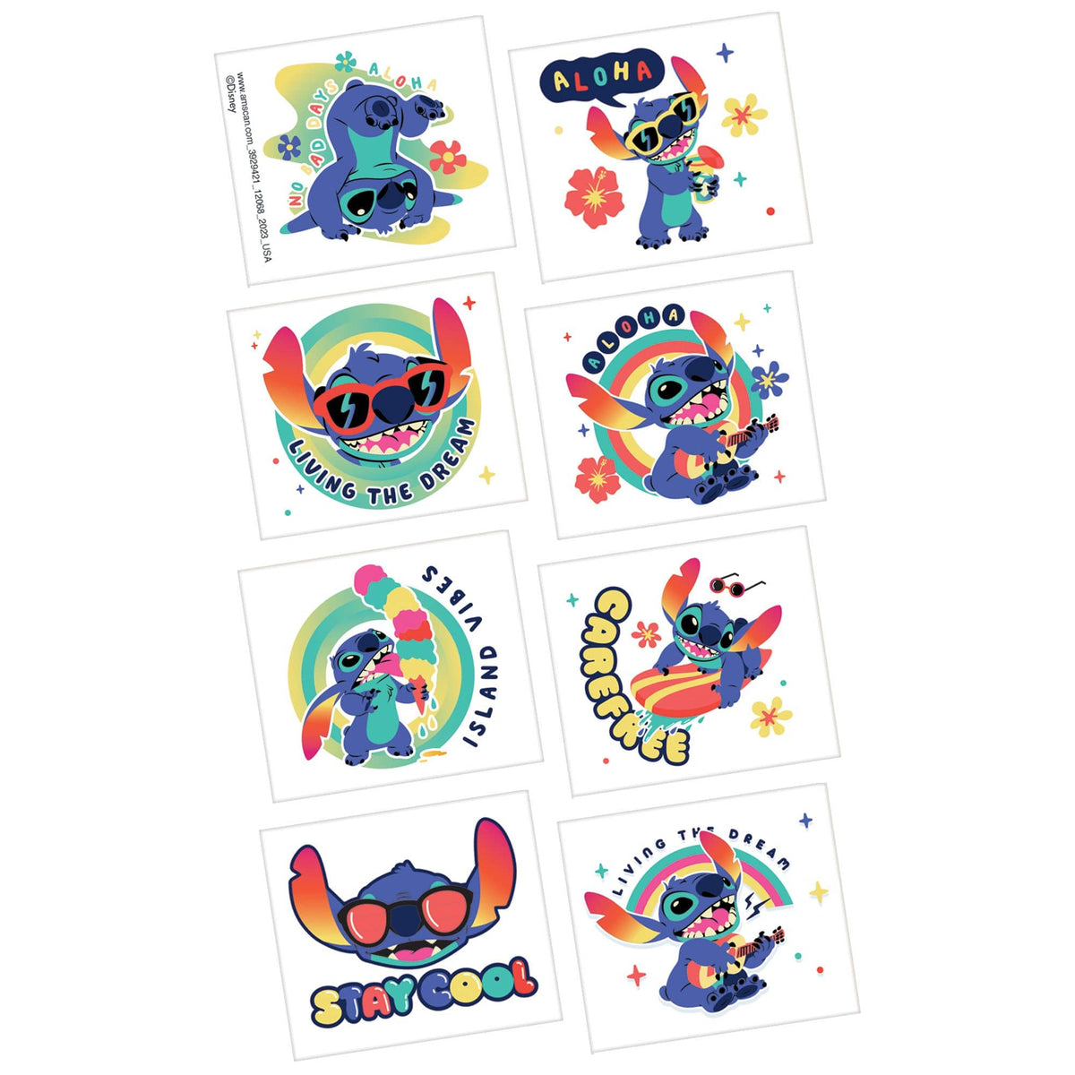 Disney Lilo & Stitch Aloha Temporary Tattoos, 8-Pack