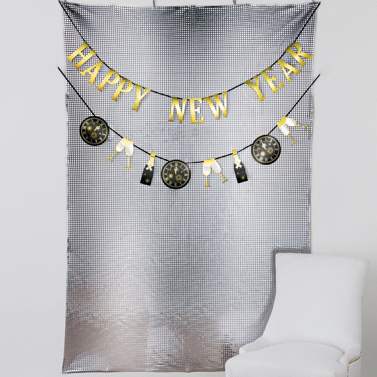 New Year's Eve Mirror Fabric Backdrop Set