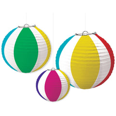 Summer Pool Party Oversized Beach Ball Paper Lanterns, 3-Pack