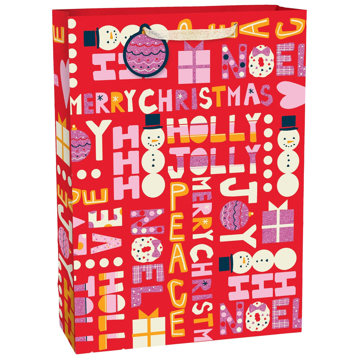 Jumbo Merry Christmas Glitter Gift Bag with Ornament Tag