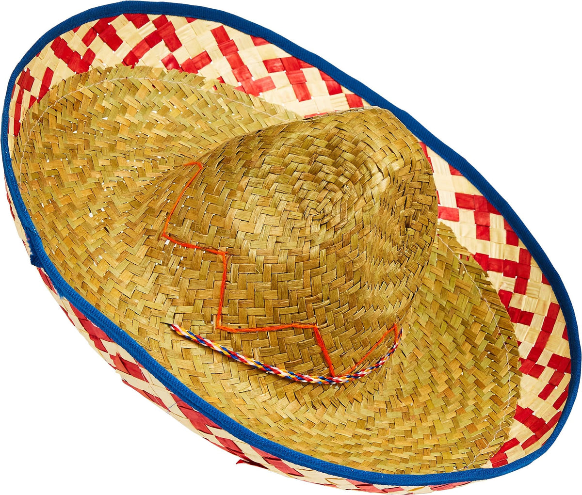 Fiesta Straw Sombrero Hat with Colorful Rim - One Size Fits Most