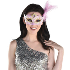 Lavender Fiber Optic Light-Up Venetian Feather Mask