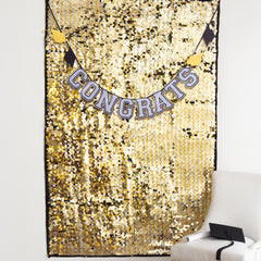 Glitter Graduation Backdrop with Gold "Congrats" Banner