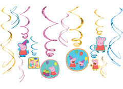 Peppa Pig Swirl Hanging Decorations - 12-Pack Birthday Party Decor