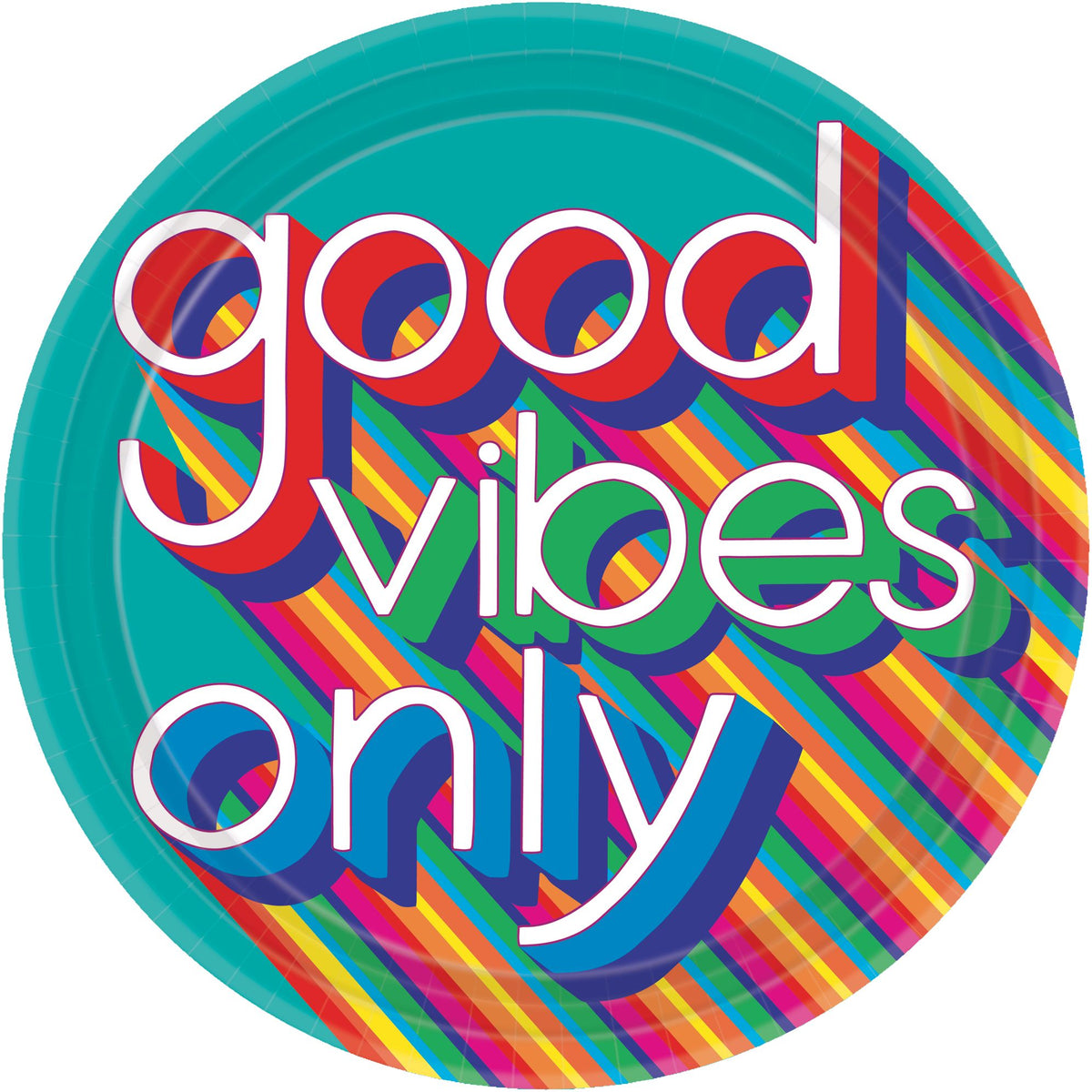Retro "Good Vibes Only" '70s Dinner Plates - 10.5", 8-Pack