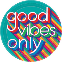 Retro "Good Vibes Only" '70s Dinner Plates - 10.5", 8-Pack