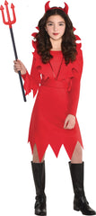 Devious Devil Kids' Halloween Costume with Horns & Red Dress