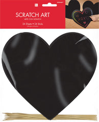 Heart-Shaped Scratch Art Sheets - 24 Pack for Valentine's Day