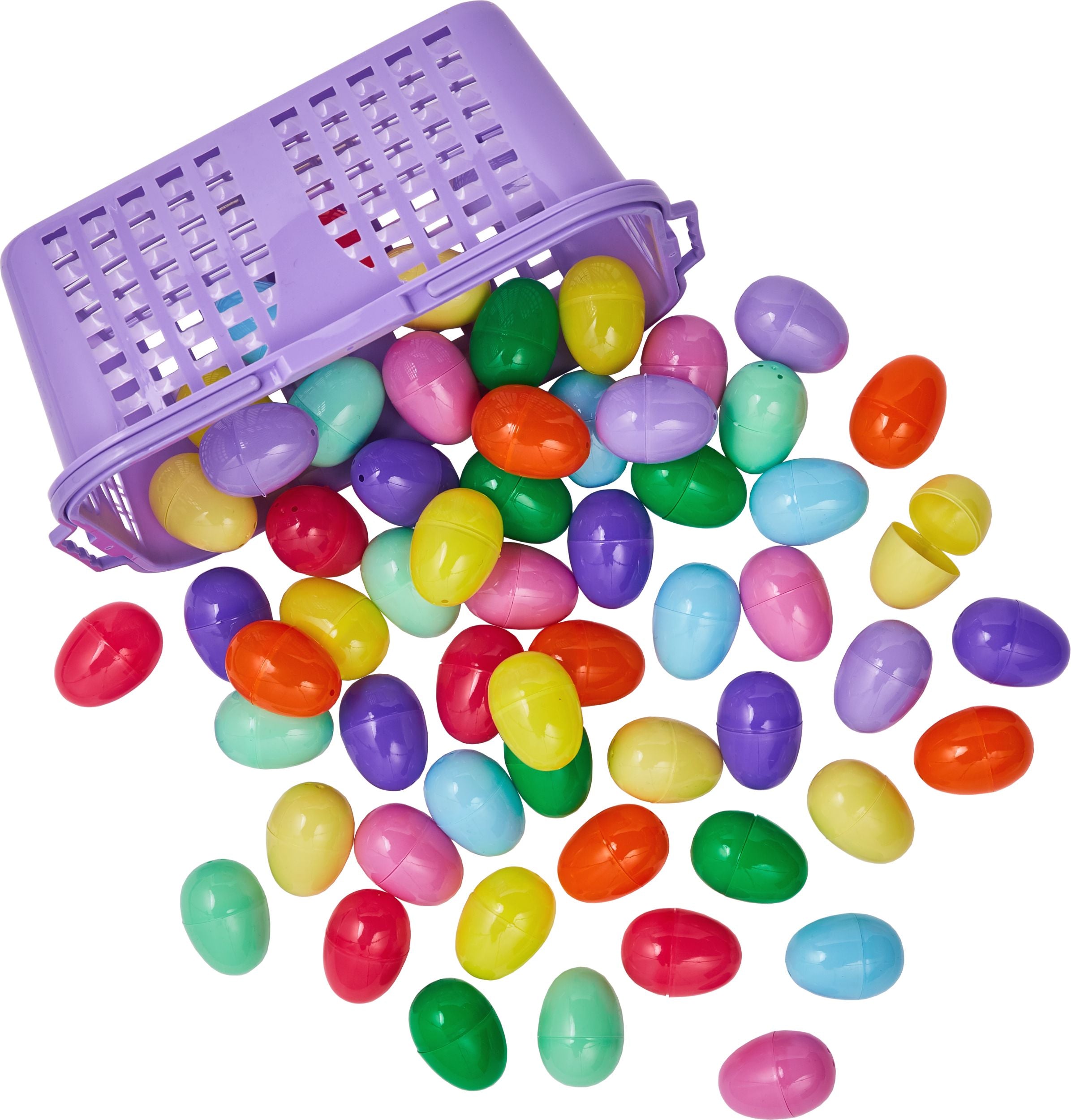 Multi-Colored Fillable Easter Eggs with Basket - 60 Pack