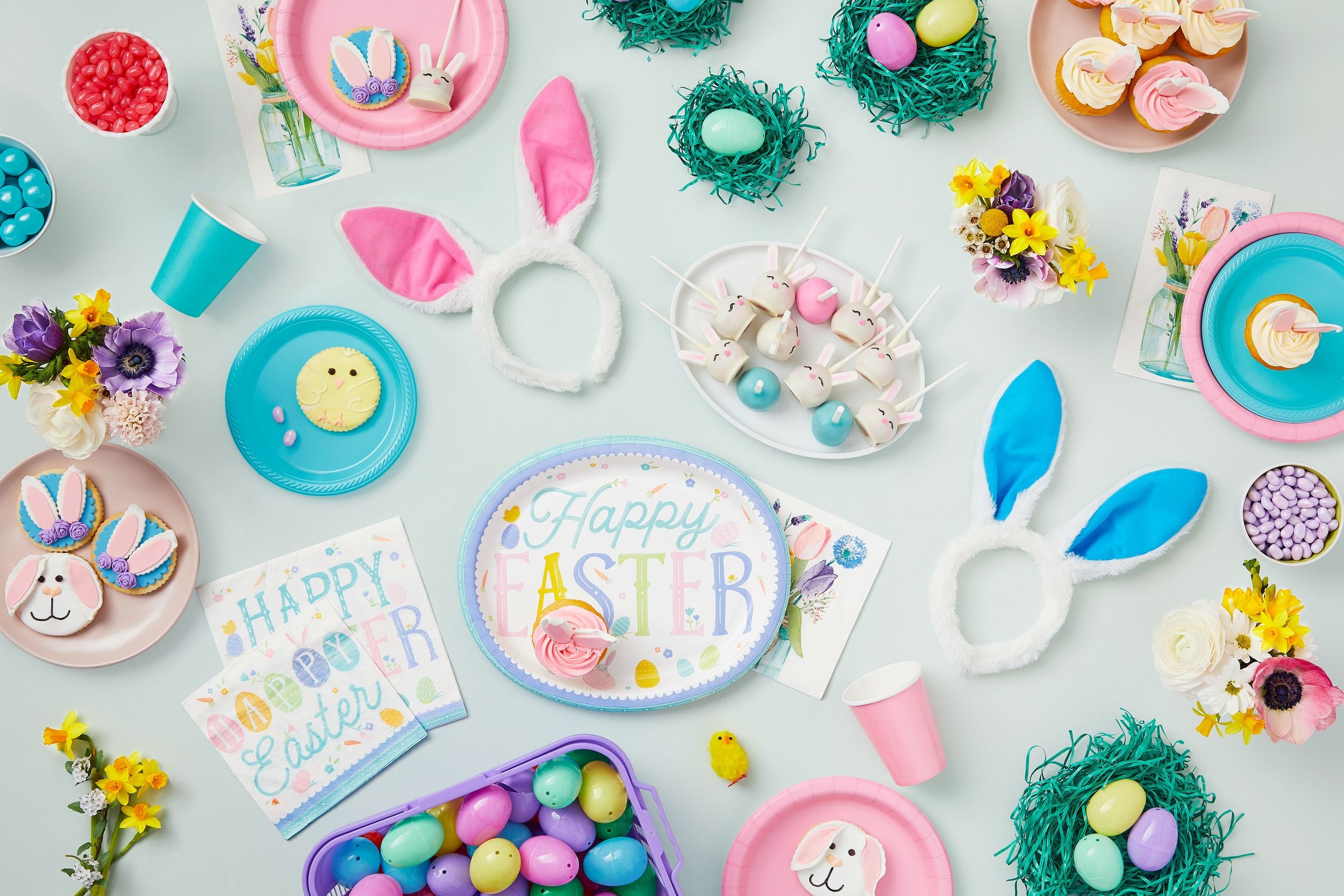 Multi-Colored Fillable Easter Eggs with Basket - 60 Pack
